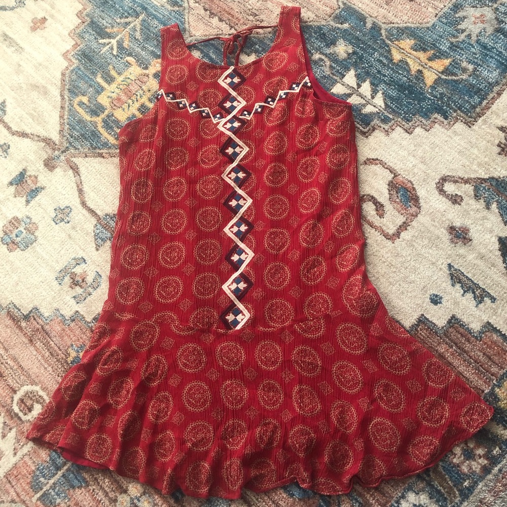Thml DropWaist Tie Back Tunic Mini Dress Medallion